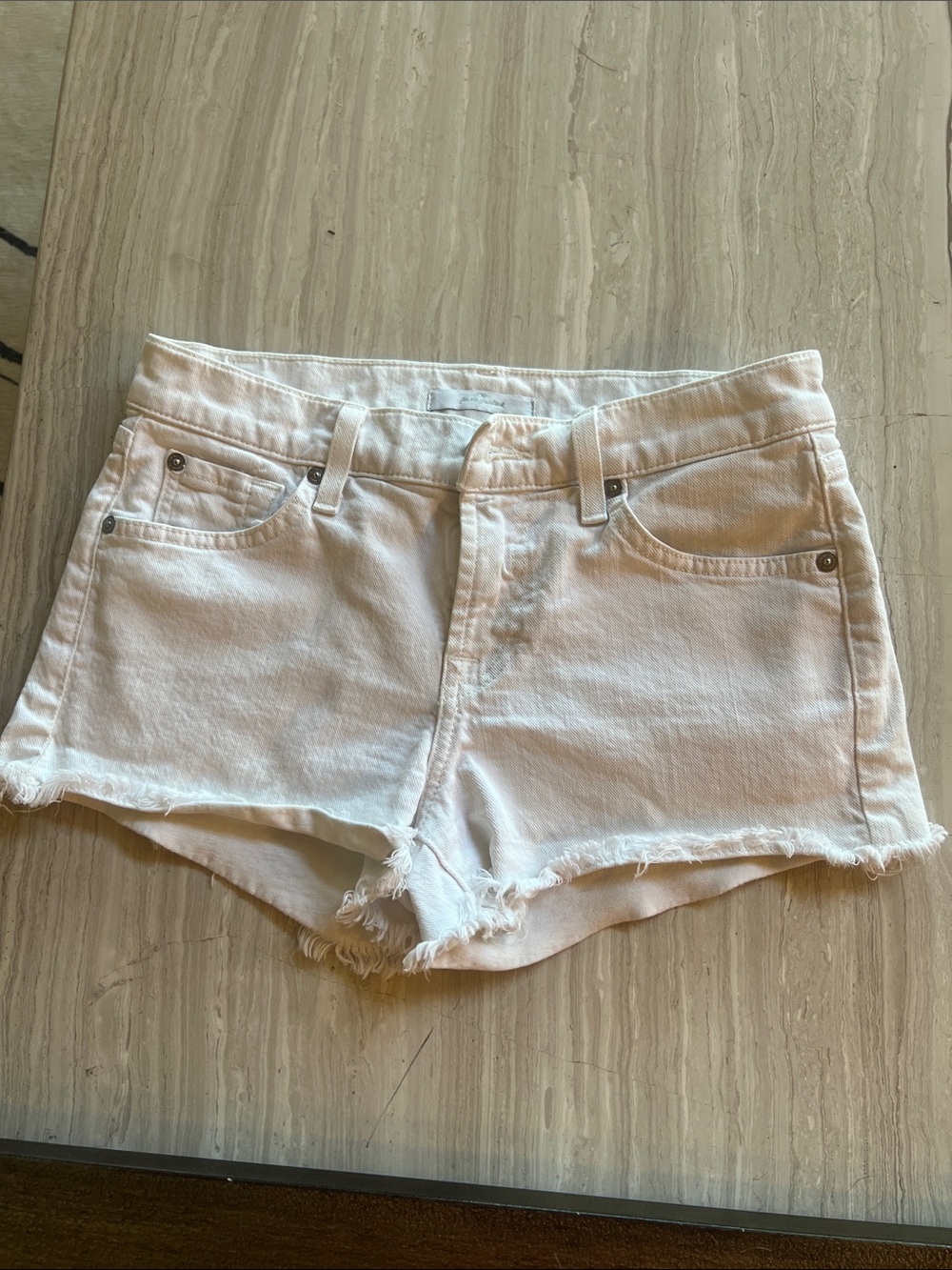 7 For All Mankind White Frayed Hem Denim Shorts